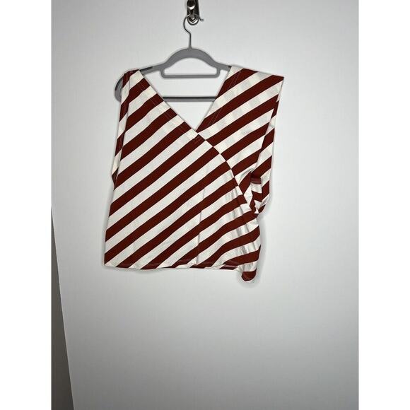 Anthropologie Postmark Top Womens Medium Red White Stripe Asymmetric July 4th - Picture 13 of 15